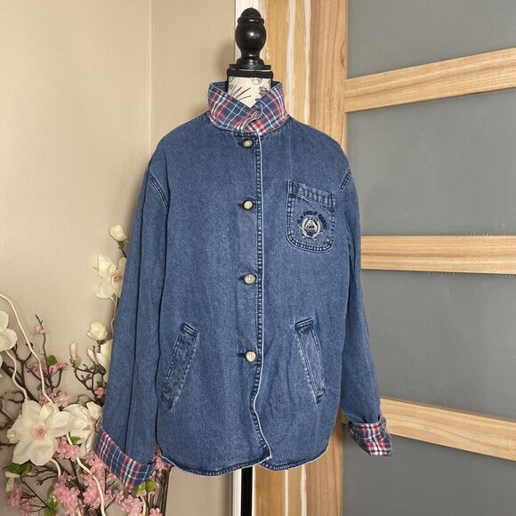Vintage US Polo Association Women's Denim Jean Chore Barn Jacket X-Large Flannel - Picture 1 of 8